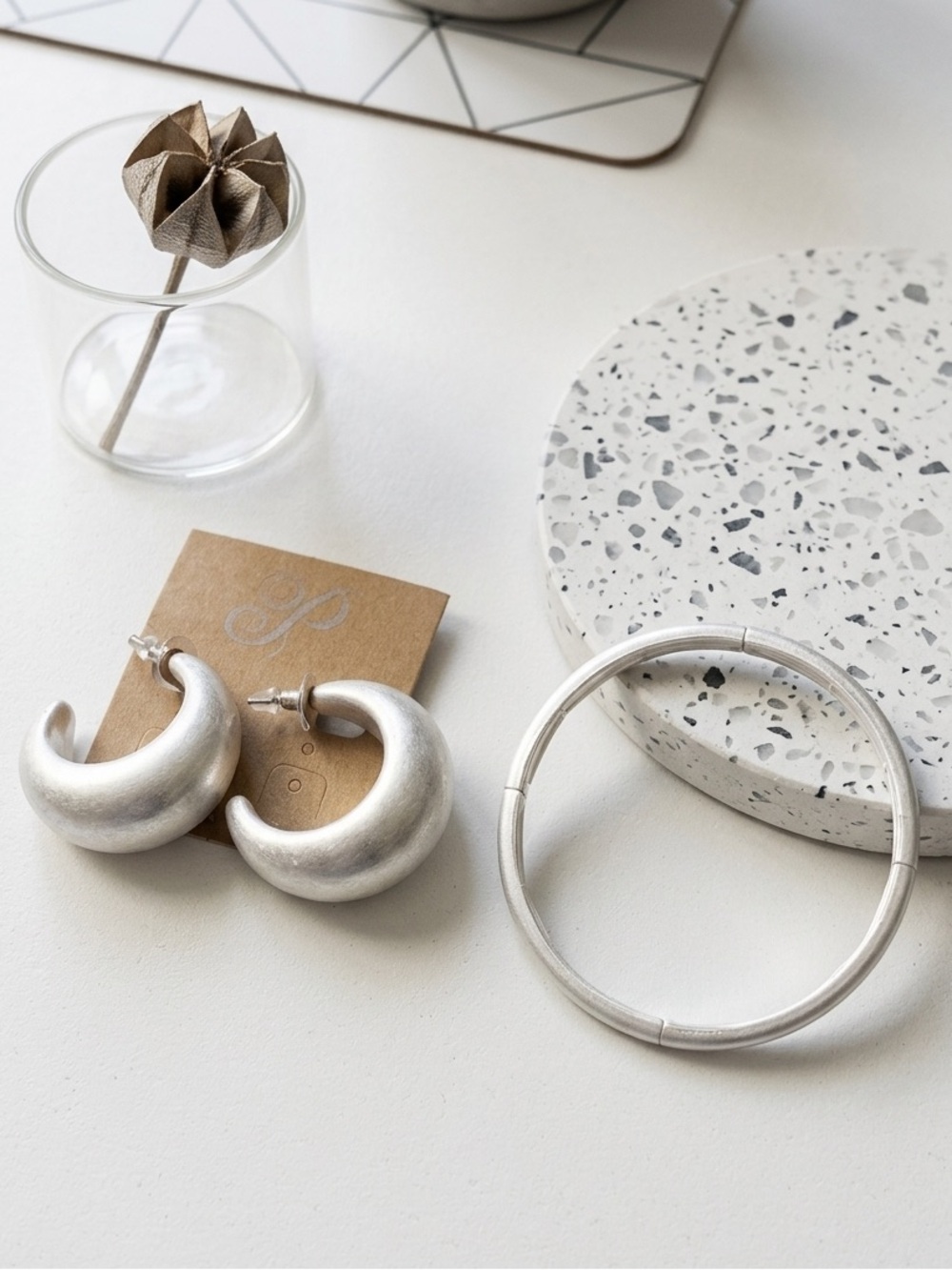 New Plunder Silver Hoop Earrings and Silver Bangle Bracelet Set